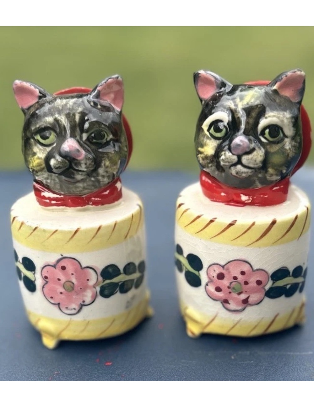 VINTAGE CAT SALT & PEPPER SHAKERS WITH SQUEAKER/SOUND BOX  - RARE